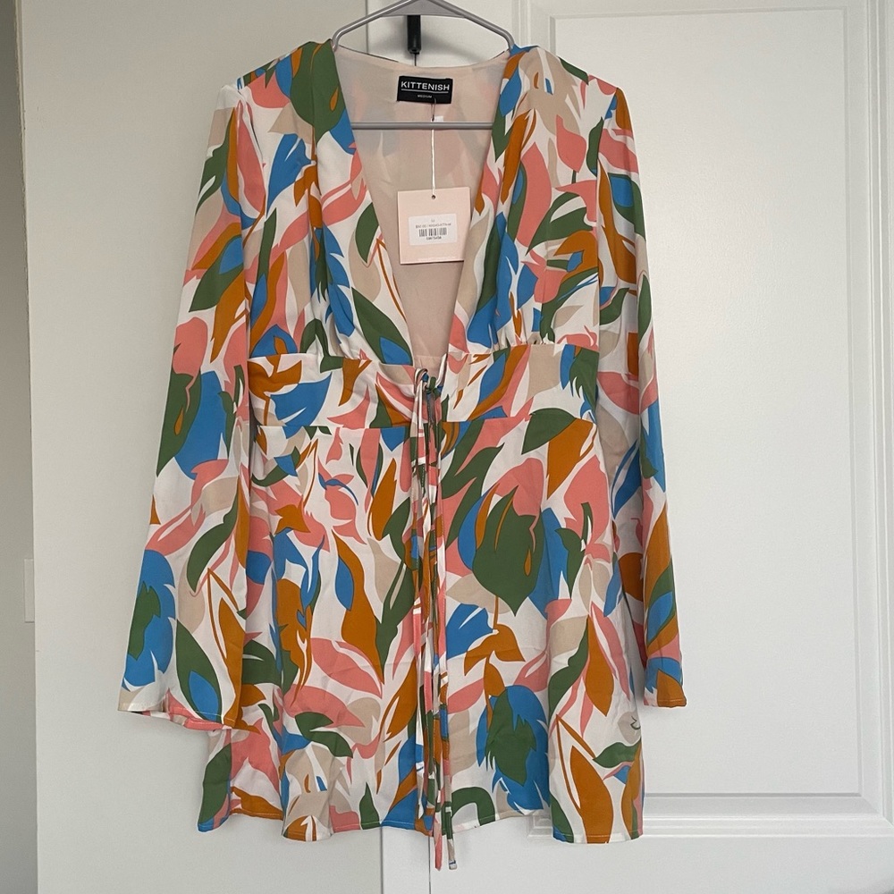NWT Kittenish colorful v neck mini dress